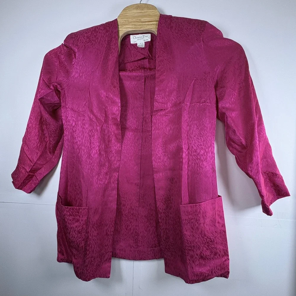 Vintage Christian Dior Separates Paris New York Silk Open Front Blazer 1980s Sz8